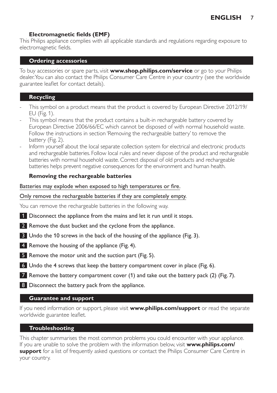 Philips PowerPro Uno Aspirateur balai User Manual | Page 7 / 78