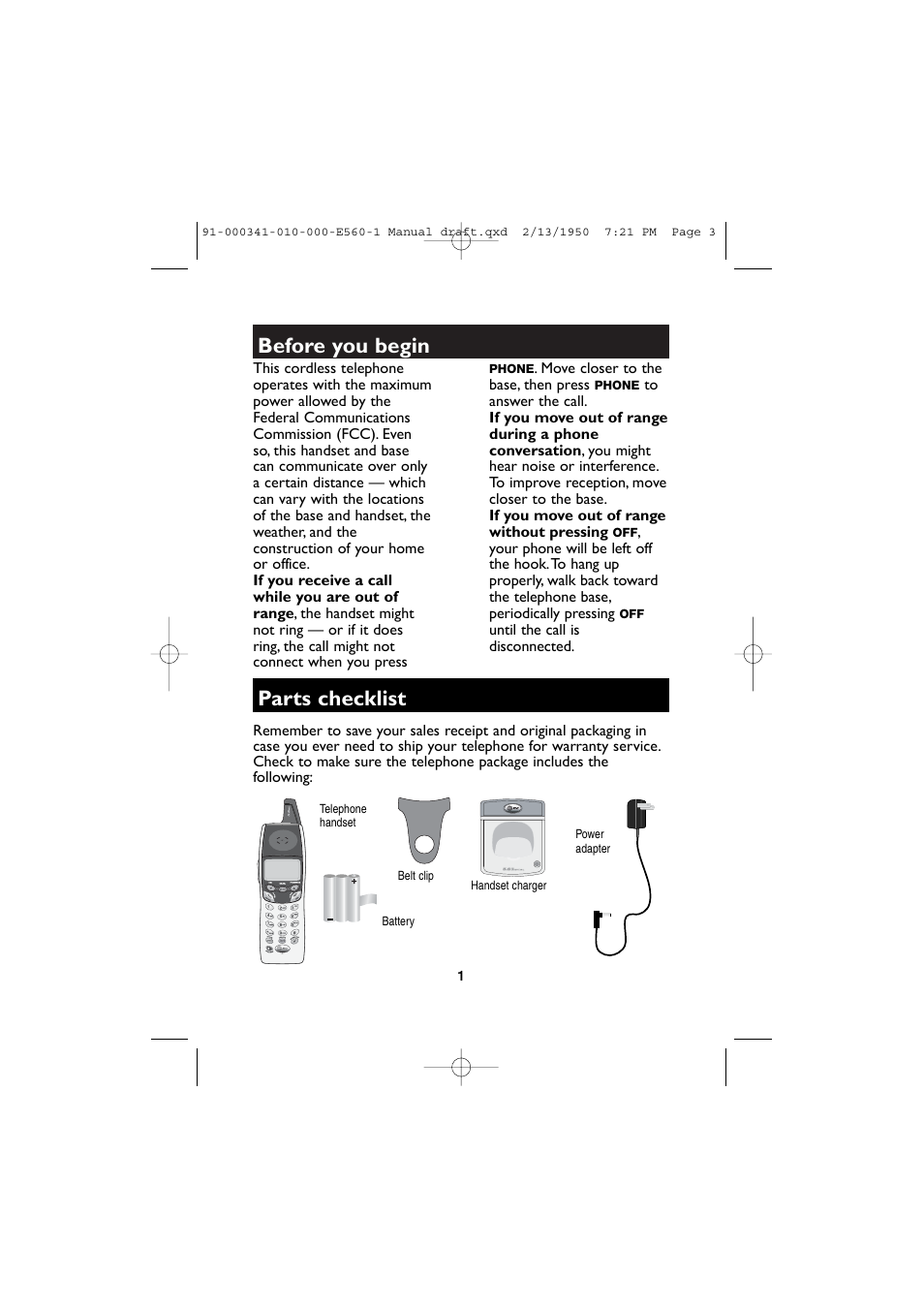 Before you begin, Parts checklist | AT&T E5630 User Manual | Page 3 / 10