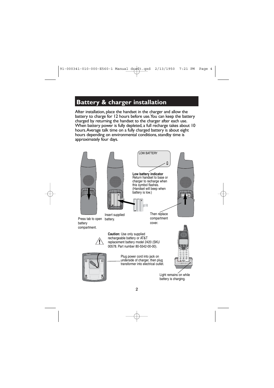 Battery & charger installation | AT&T E5630 User Manual | Page 4 / 10