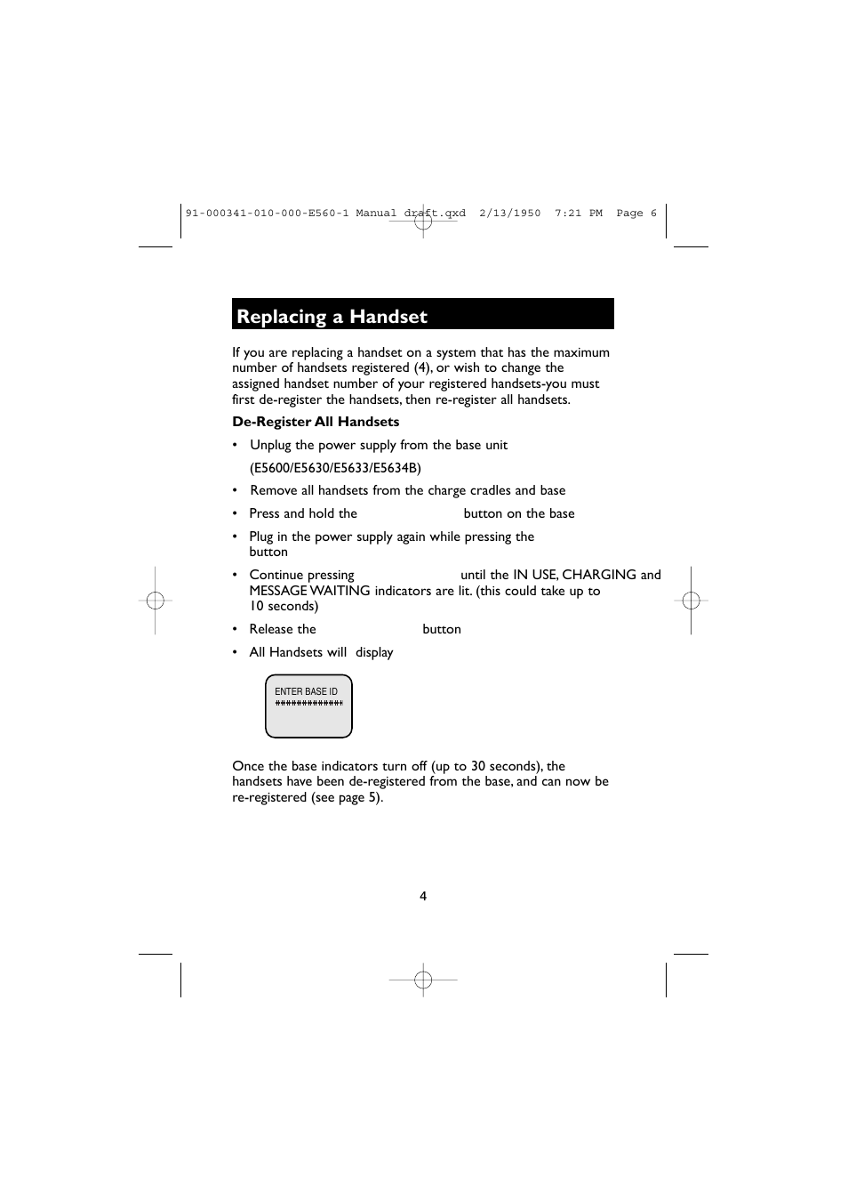 Replacing a handset | AT&T E5630 User Manual | Page 6 / 10