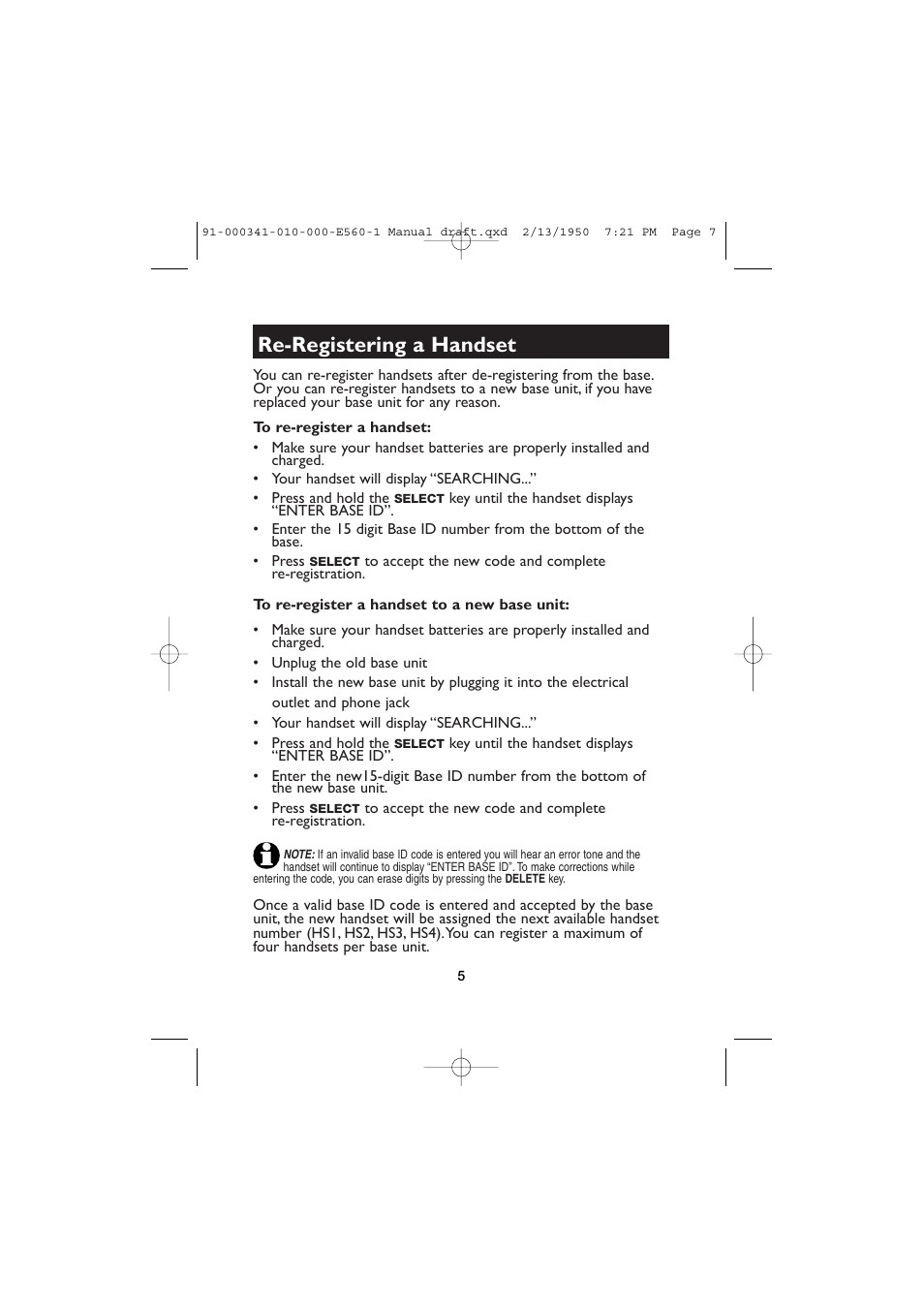 Re-registering a handset | AT&T E5630 User Manual | Page 7 / 10