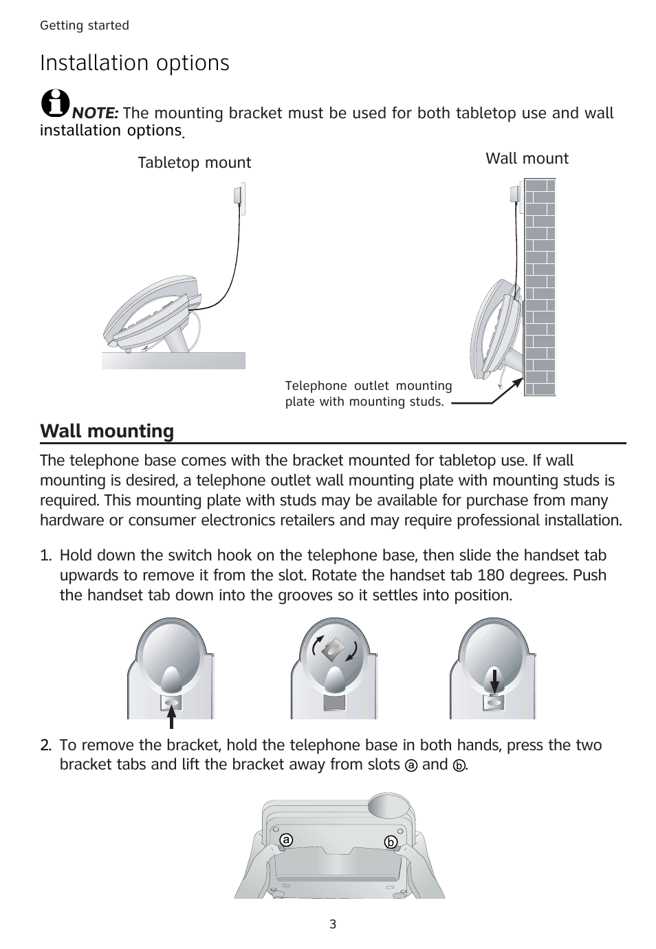Installation options, Wall mounting | AT&T 1856 User Manual | Page 4 / 7