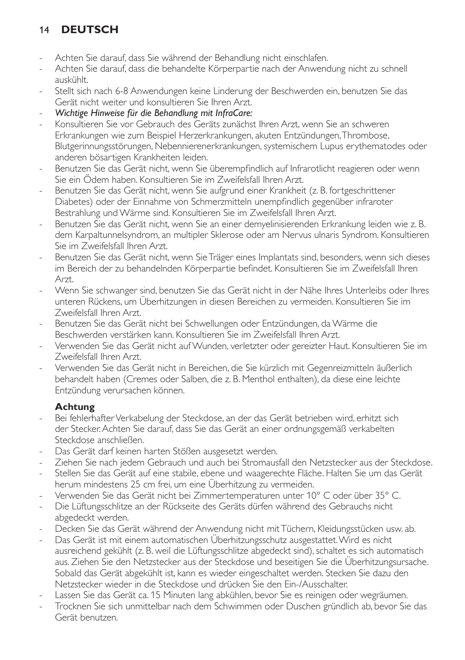 Achtung | Philips Lampe infrarouge InfraCare User Manual | Page 14 / 84