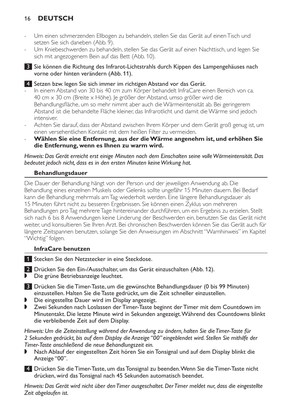 Behandlungsdauer, Infracare benutzen | Philips Lampe infrarouge InfraCare User Manual | Page 16 / 84