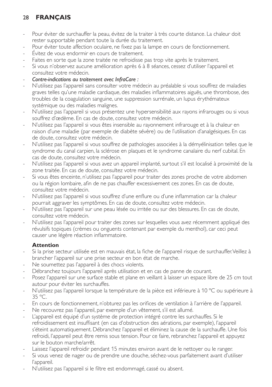 Attention | Philips Lampe infrarouge InfraCare User Manual | Page 28 / 84