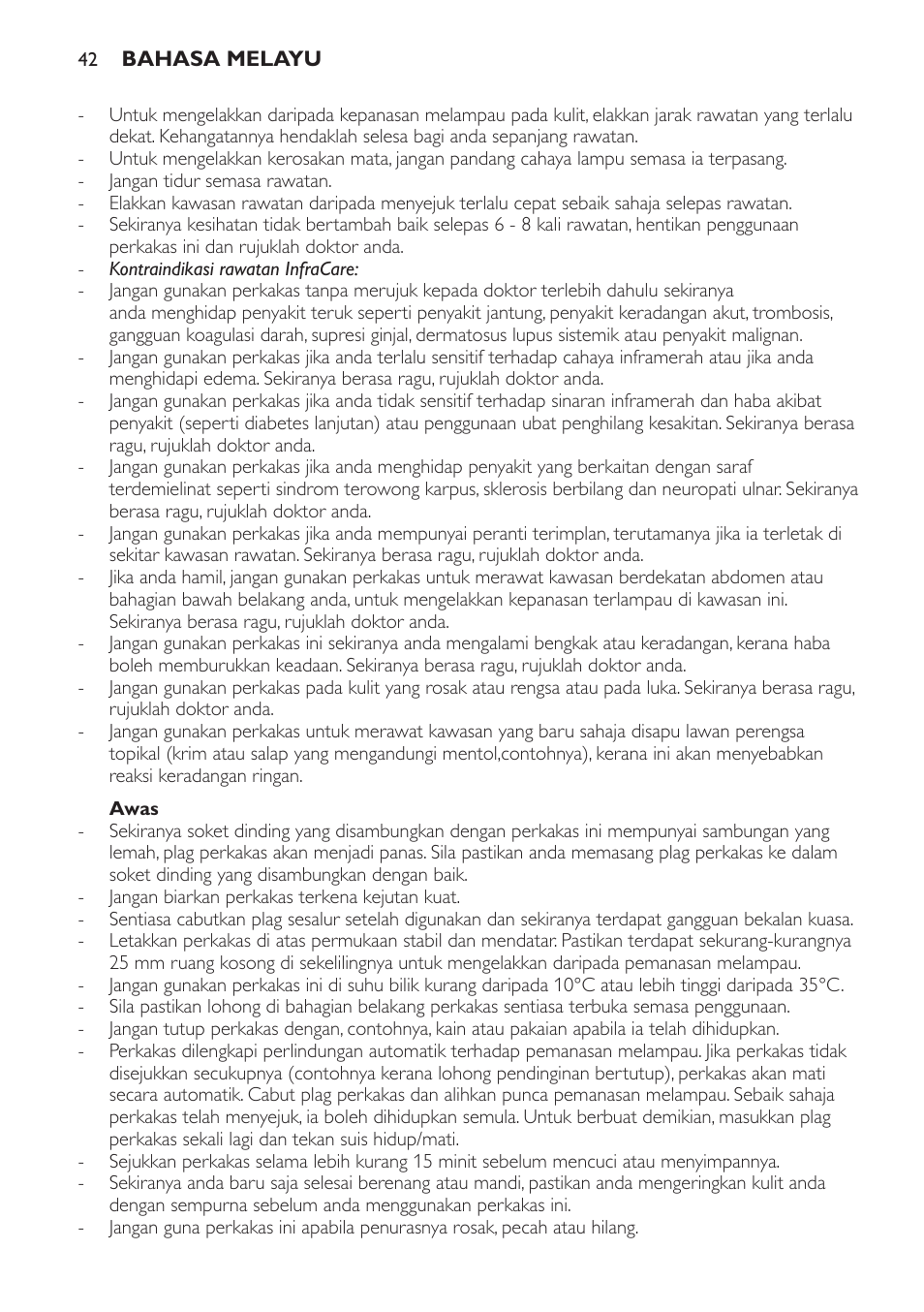Awas | Philips Lampe infrarouge InfraCare User Manual | Page 42 / 84