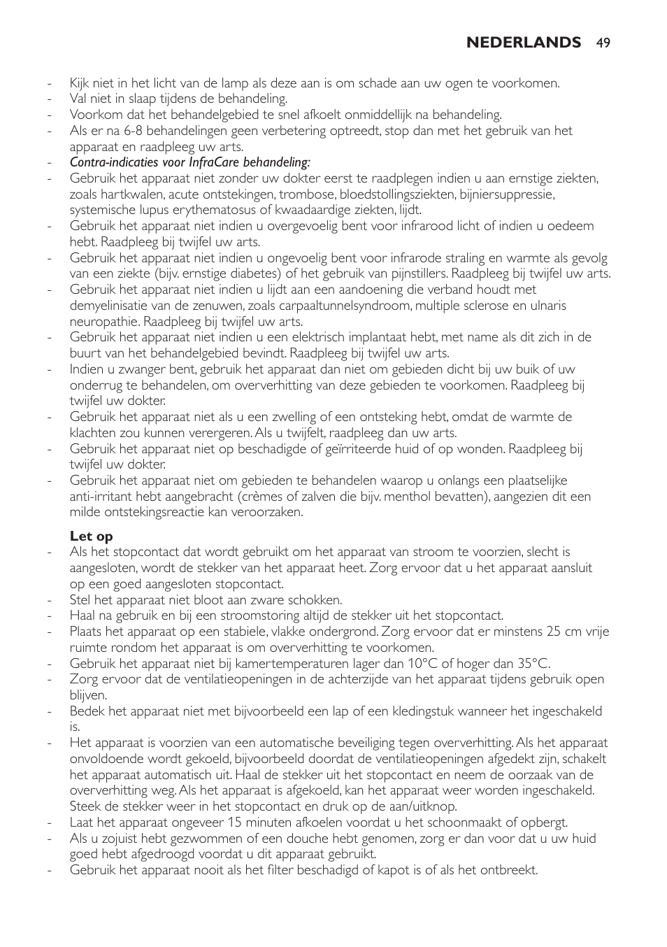 Let op | Philips Lampe infrarouge InfraCare User Manual | Page 49 / 84