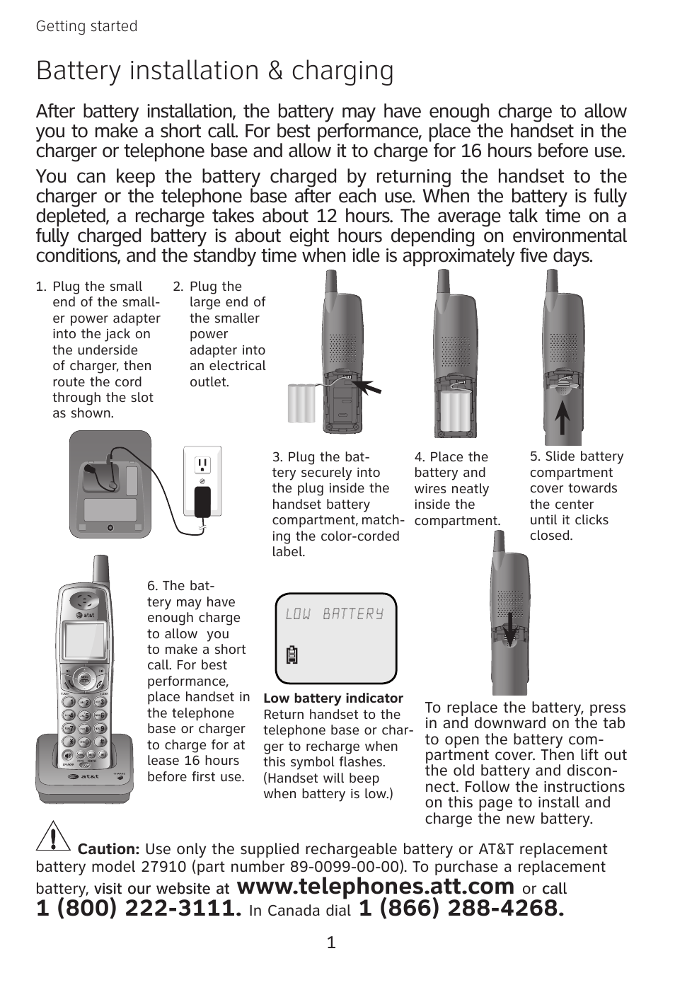 Battery installation & charging | AT&T E598-1 User Manual | Page 2 / 7