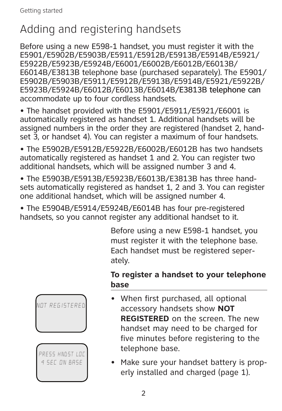 Adding and registering handsets | AT&T E598-1 User Manual | Page 3 / 7