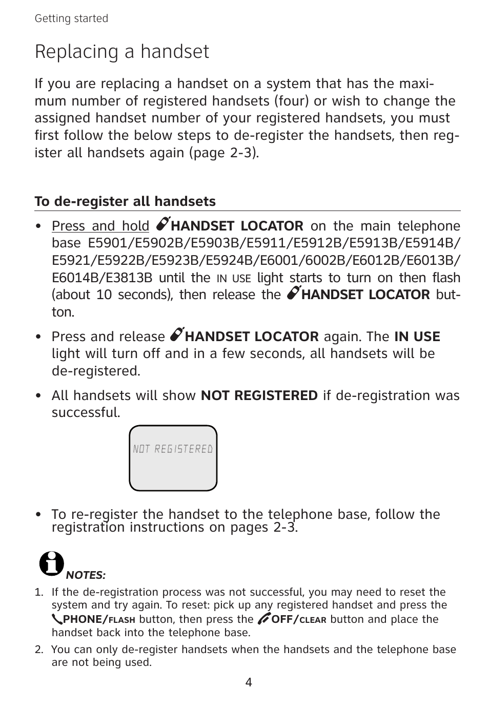 Replacing a handset | AT&T E598-1 User Manual | Page 5 / 7