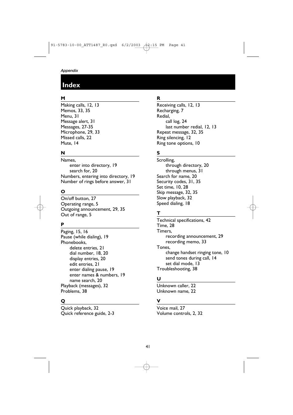 Index | AT&T 1187 User Manual | Page 43 / 48