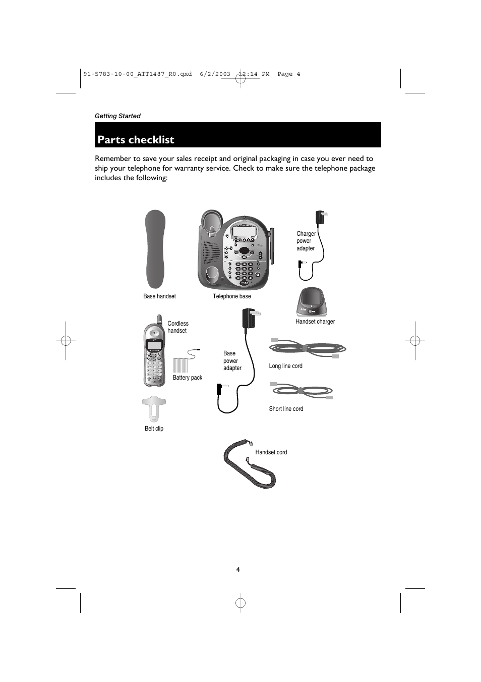 Parts checklist | AT&T 1187 User Manual | Page 6 / 48
