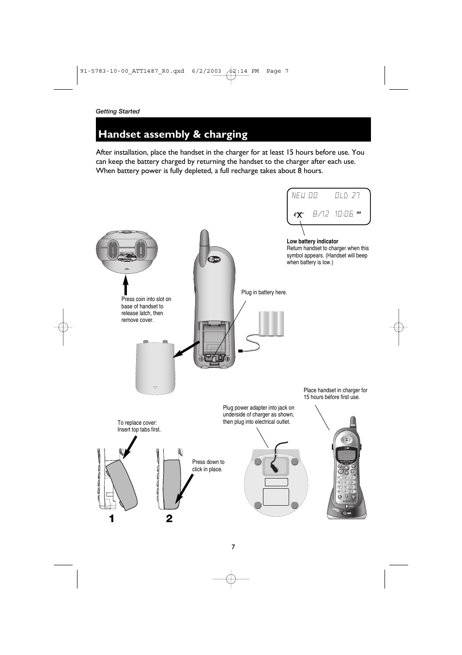 Handset assembly & charging | AT&T 1187 User Manual | Page 9 / 48