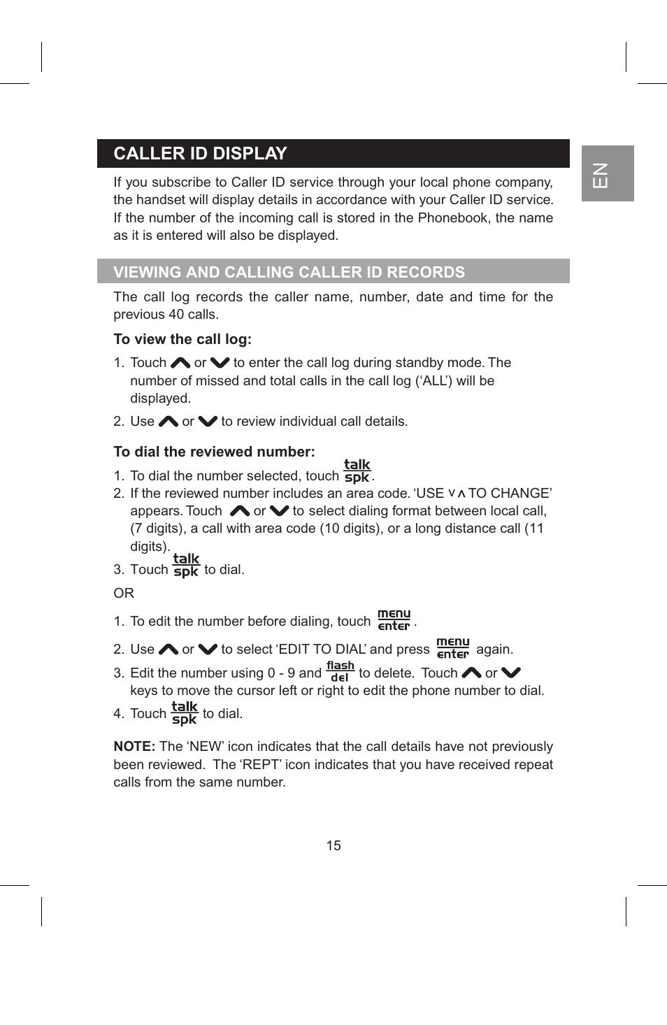 Caller id display | AT&T 2820 User Manual | Page 16 / 46