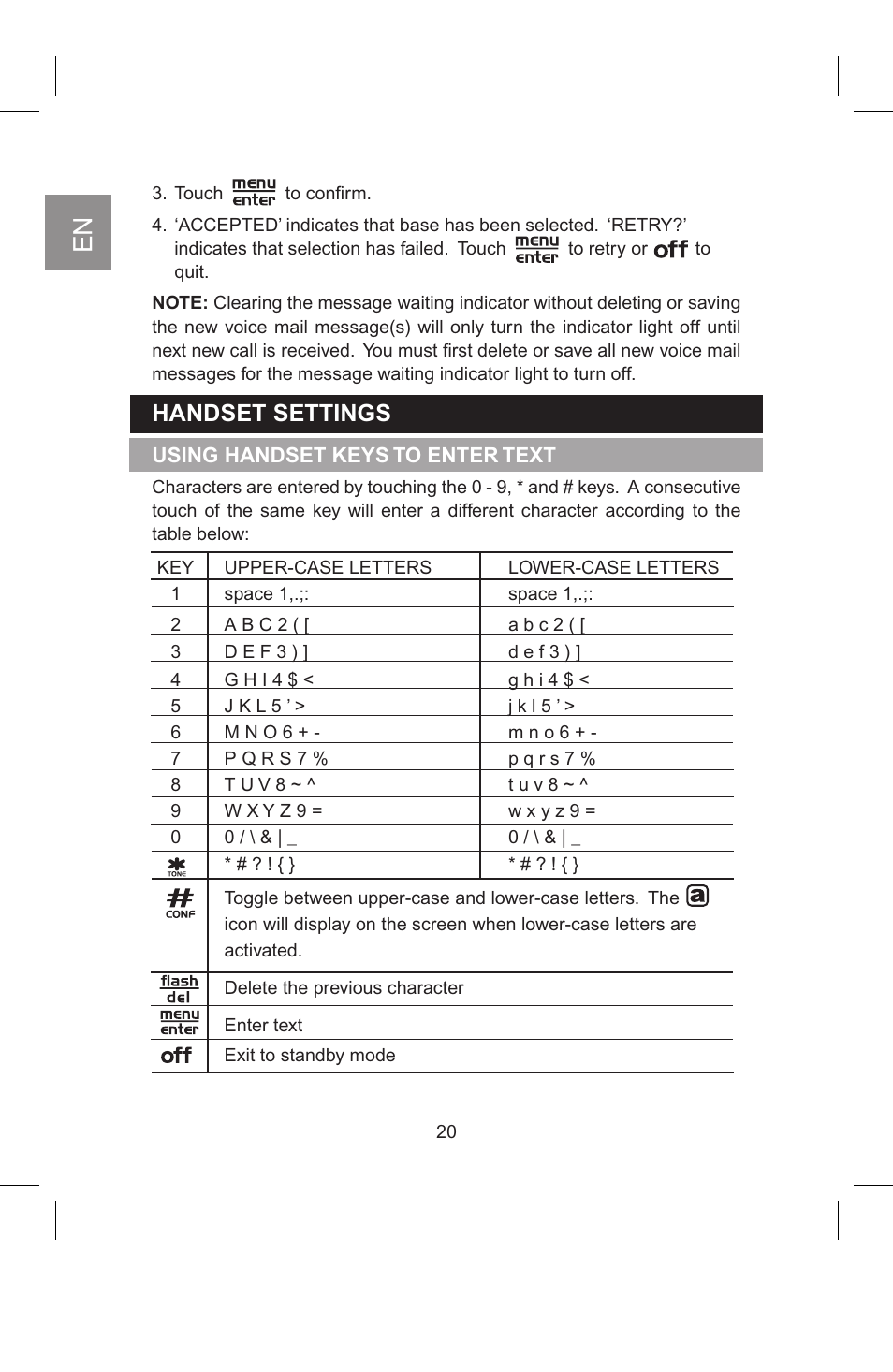 Handset settings | AT&T 2820 User Manual | Page 21 / 46