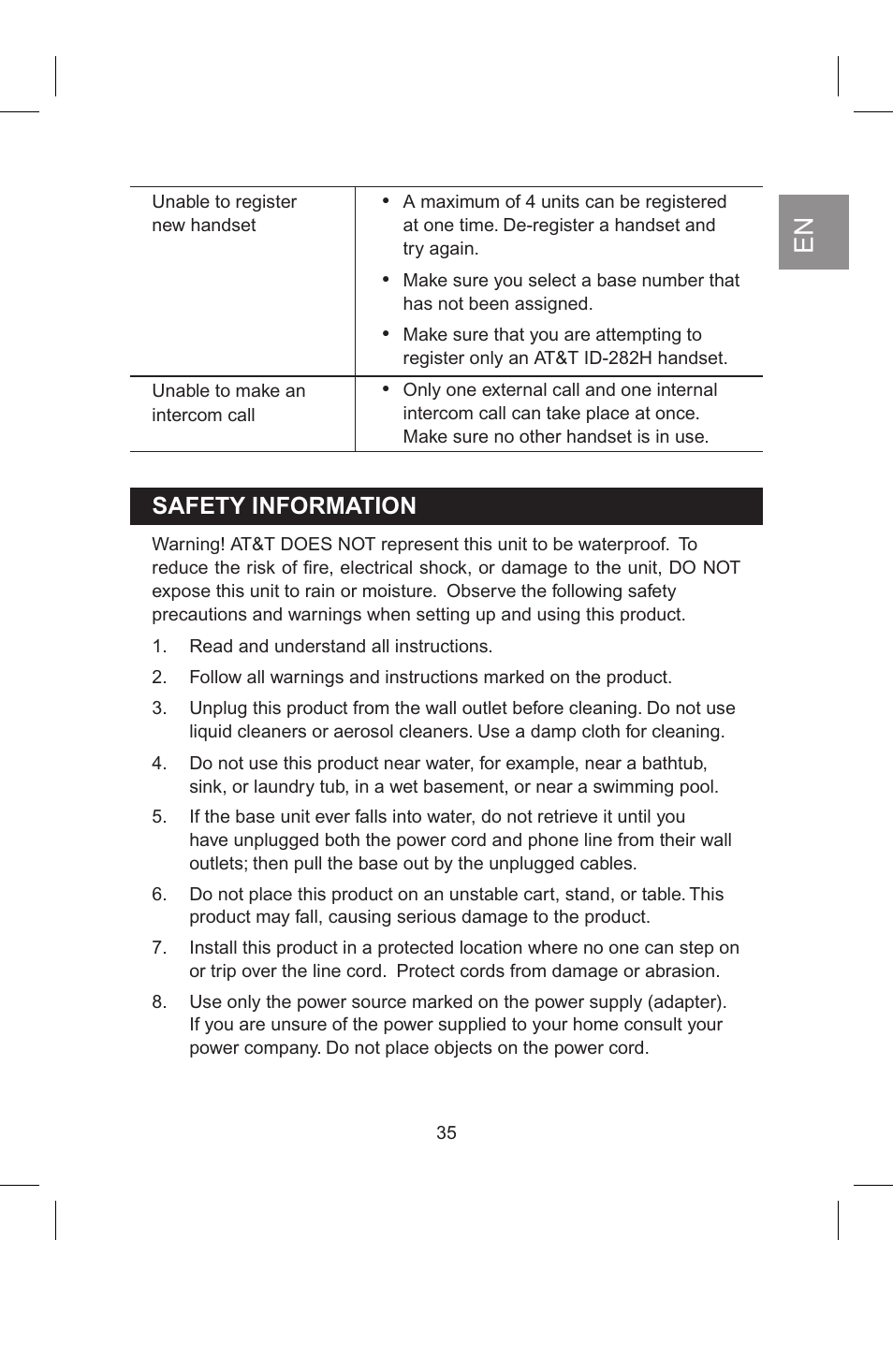 Safety information | AT&T 2820 User Manual | Page 36 / 46