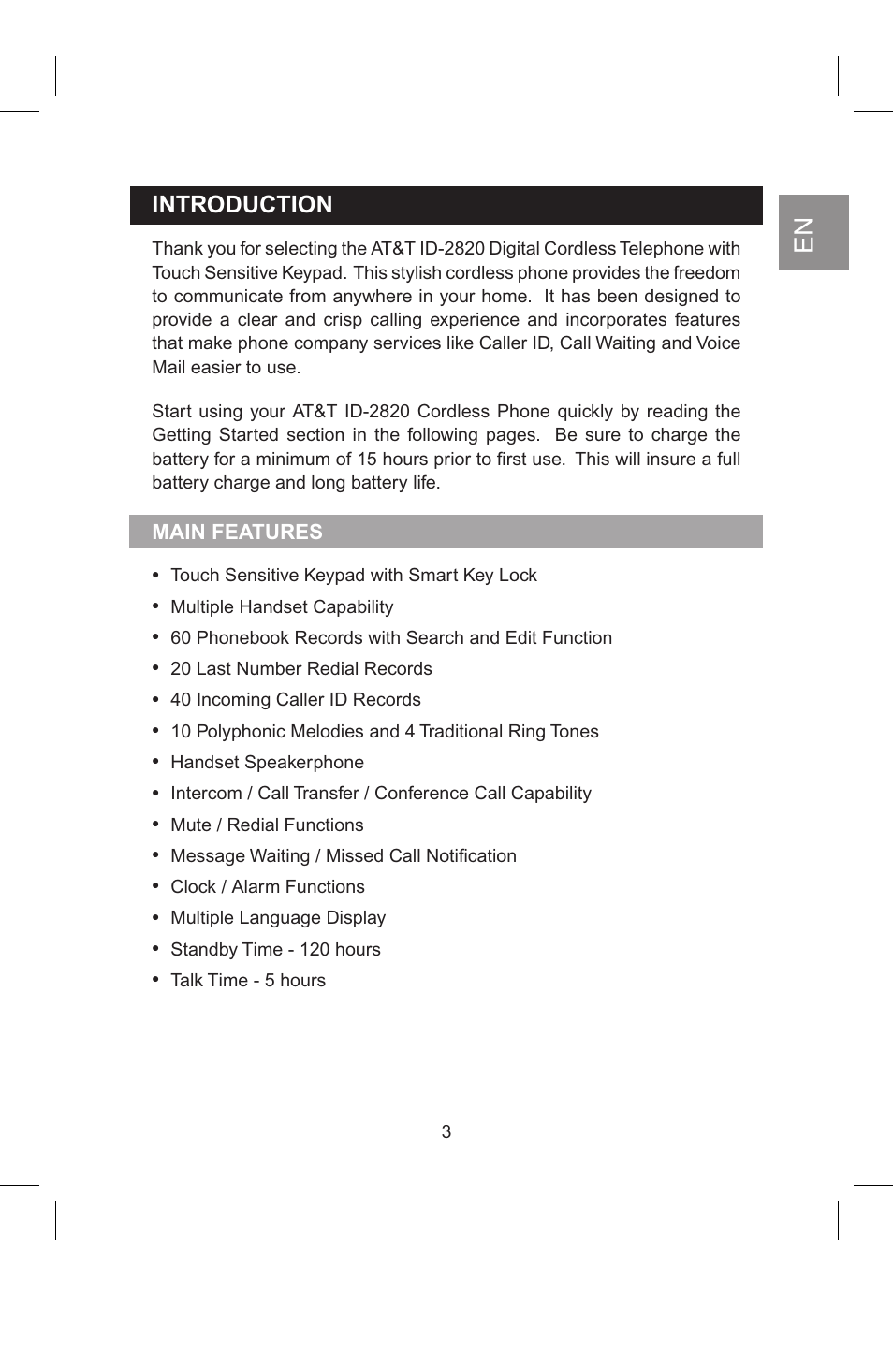 Introduction, Main features | AT&T 2820 User Manual | Page 4 / 46