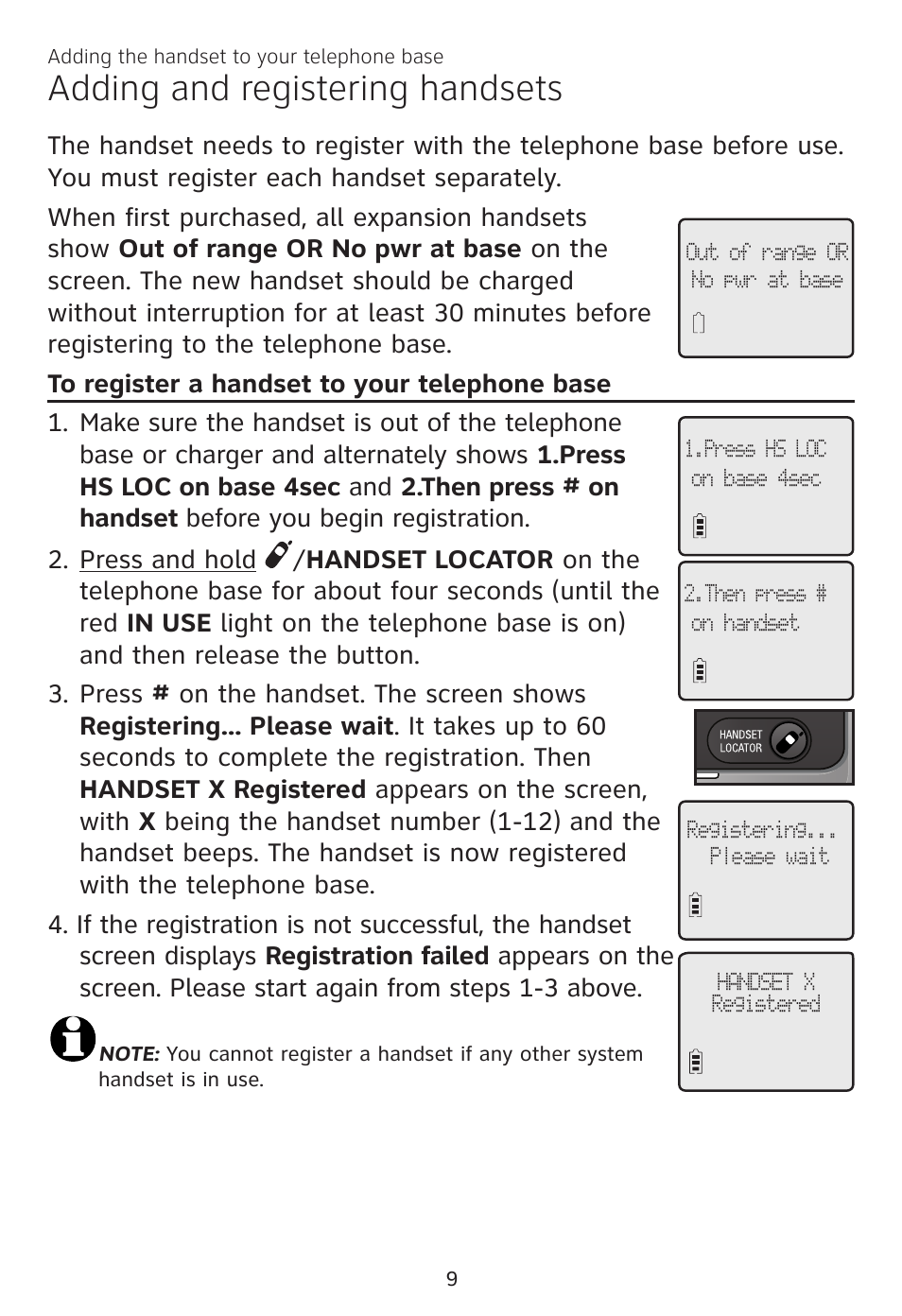 Adding and registering handsets | AT&T CL81100 User Manual | Page 13 / 34