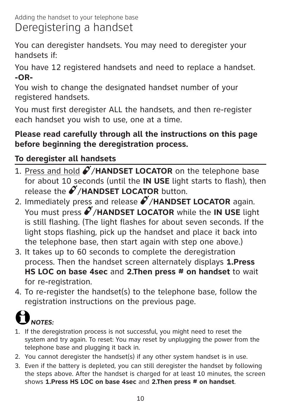 Deregistering a handset | AT&T CL81100 User Manual | Page 14 / 34