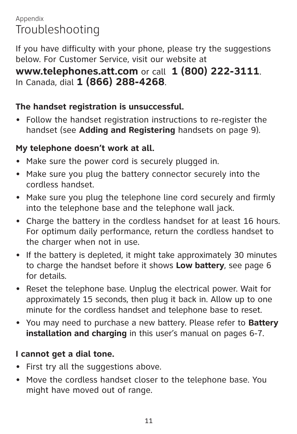 Troubleshooting | AT&T CL81100 User Manual | Page 15 / 34