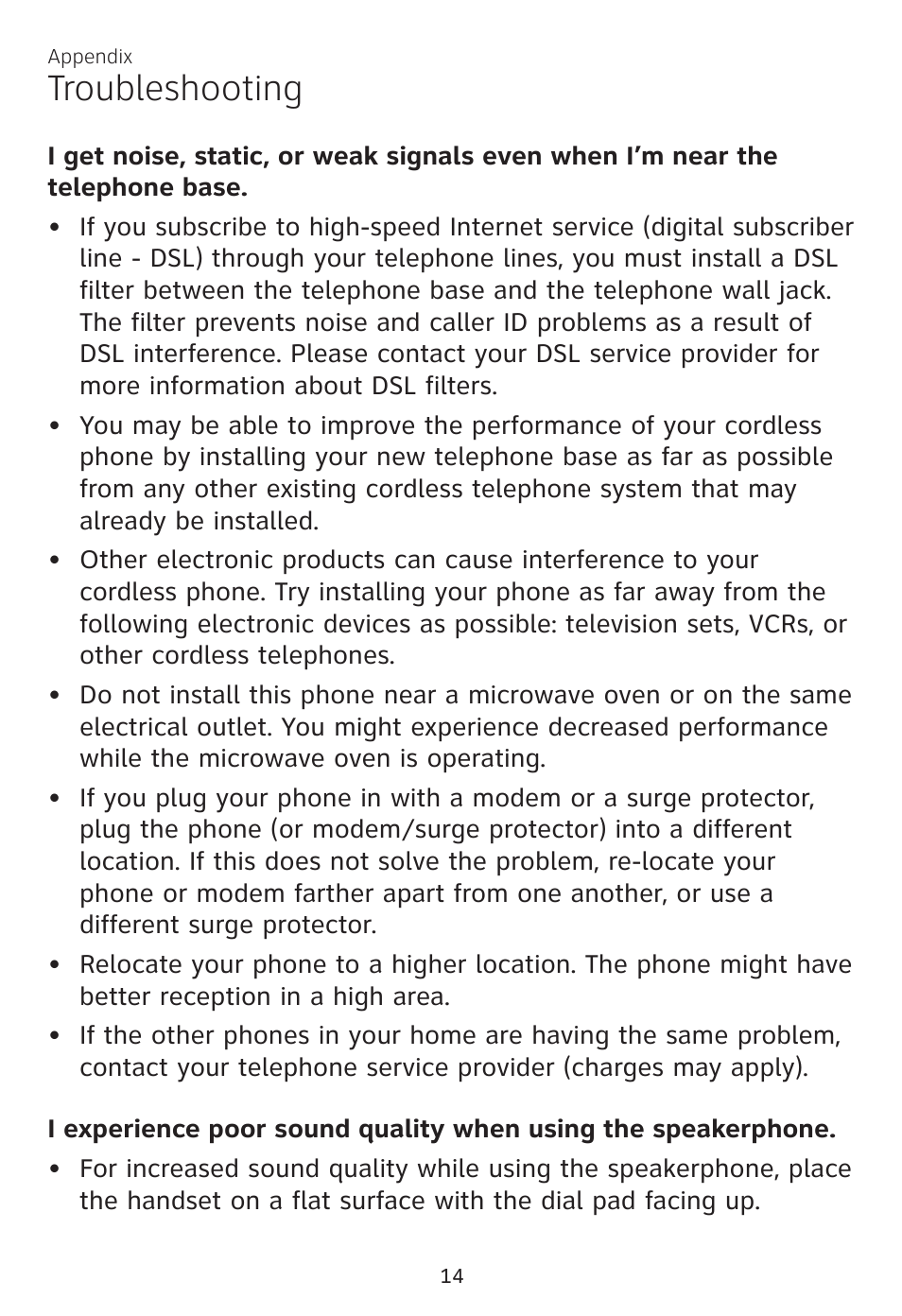 Troubleshooting | AT&T CL81100 User Manual | Page 18 / 34