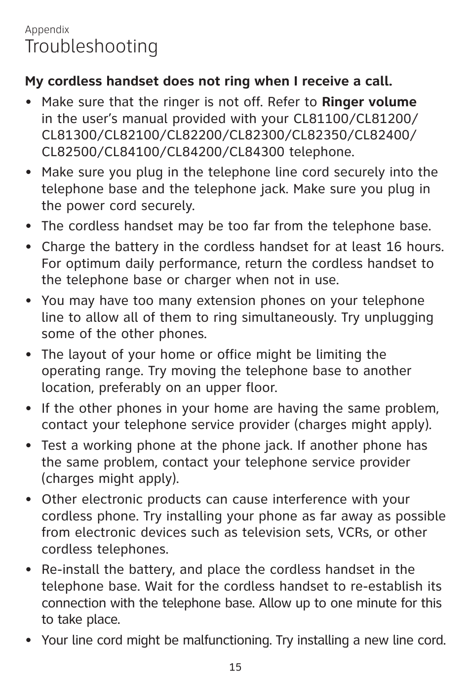 Troubleshooting | AT&T CL81100 User Manual | Page 19 / 34