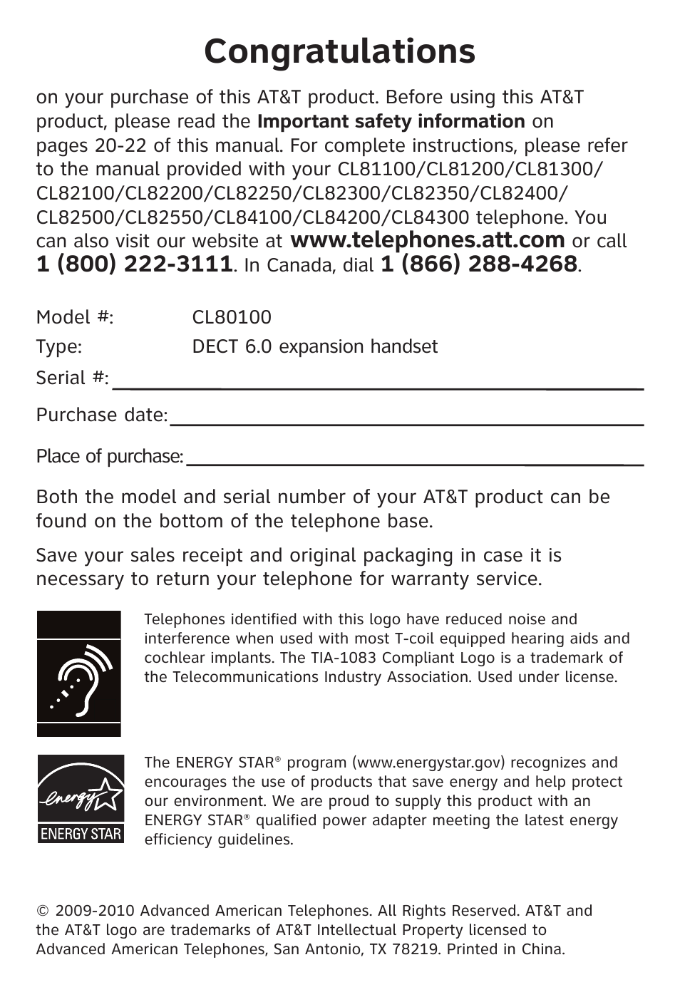 AT&T CL81100 User Manual | Page 2 / 34