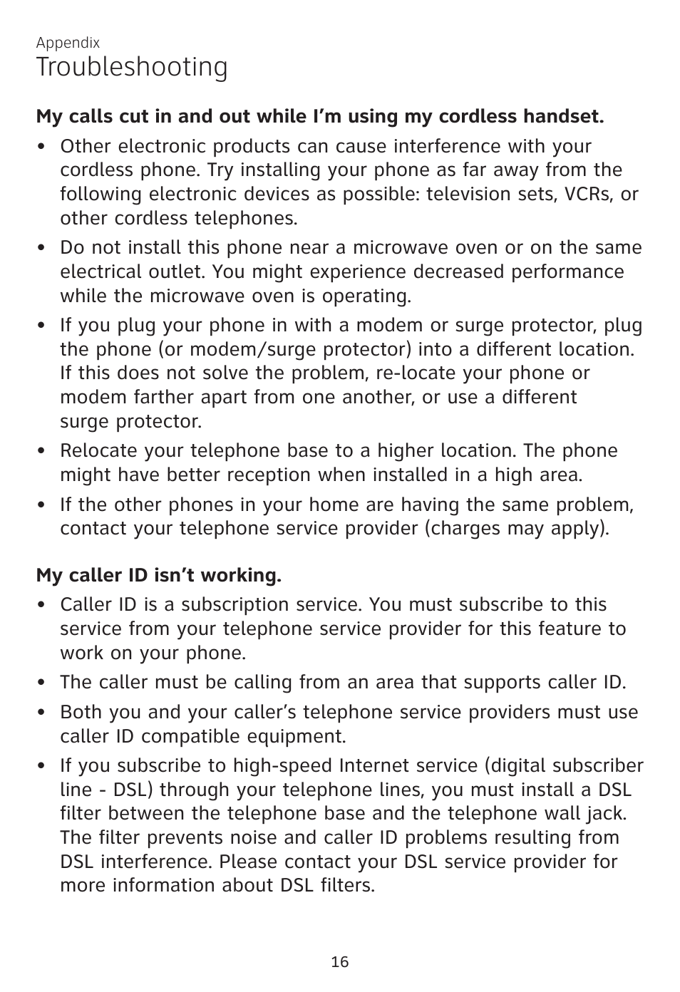 Troubleshooting | AT&T CL81100 User Manual | Page 20 / 34