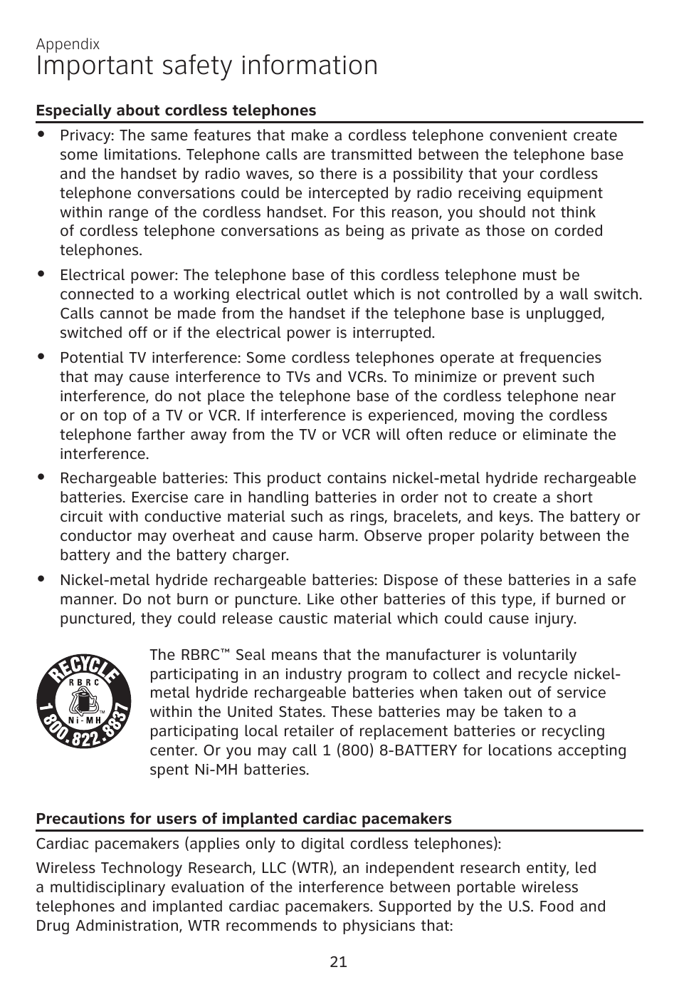 Important safety information | AT&T CL81100 User Manual | Page 25 / 34