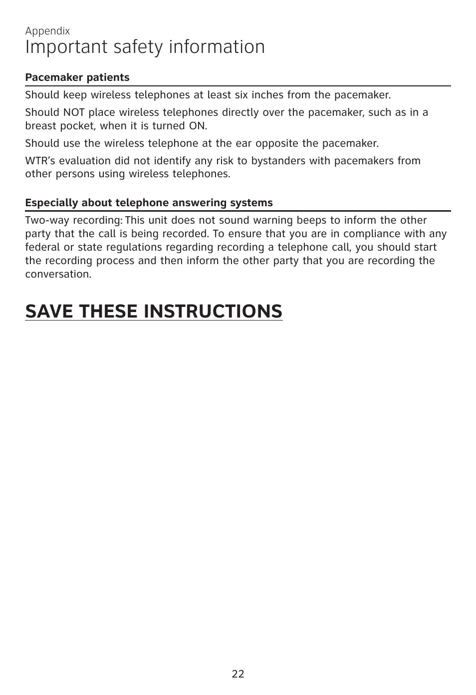 Save these instructions, Important safety information | AT&T CL81100 User Manual | Page 26 / 34