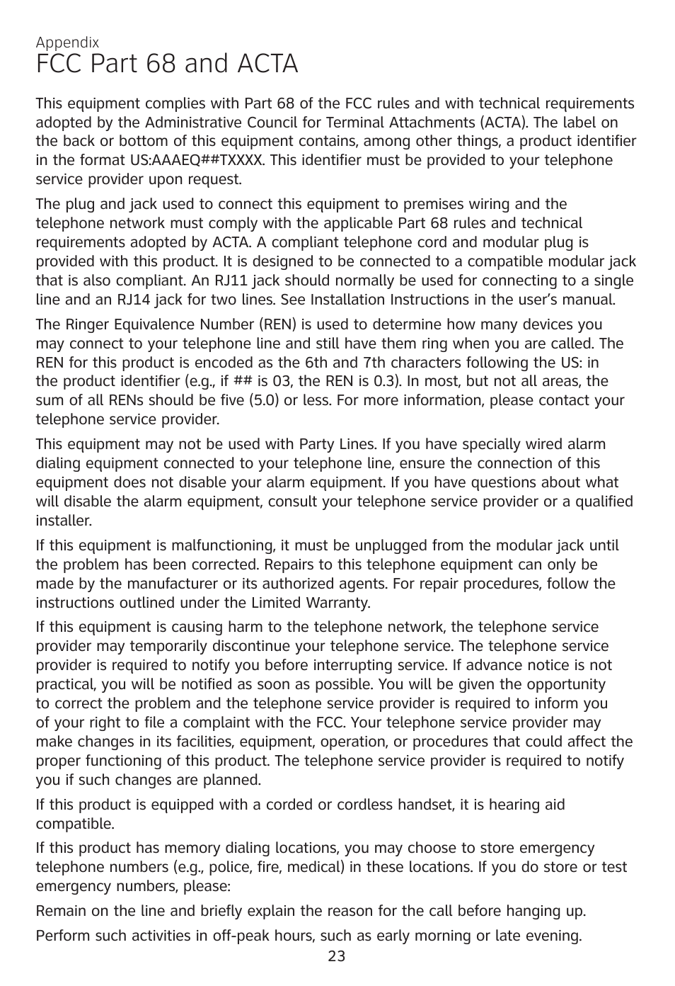 Fcc part 68 and acta | AT&T CL81100 User Manual | Page 27 / 34