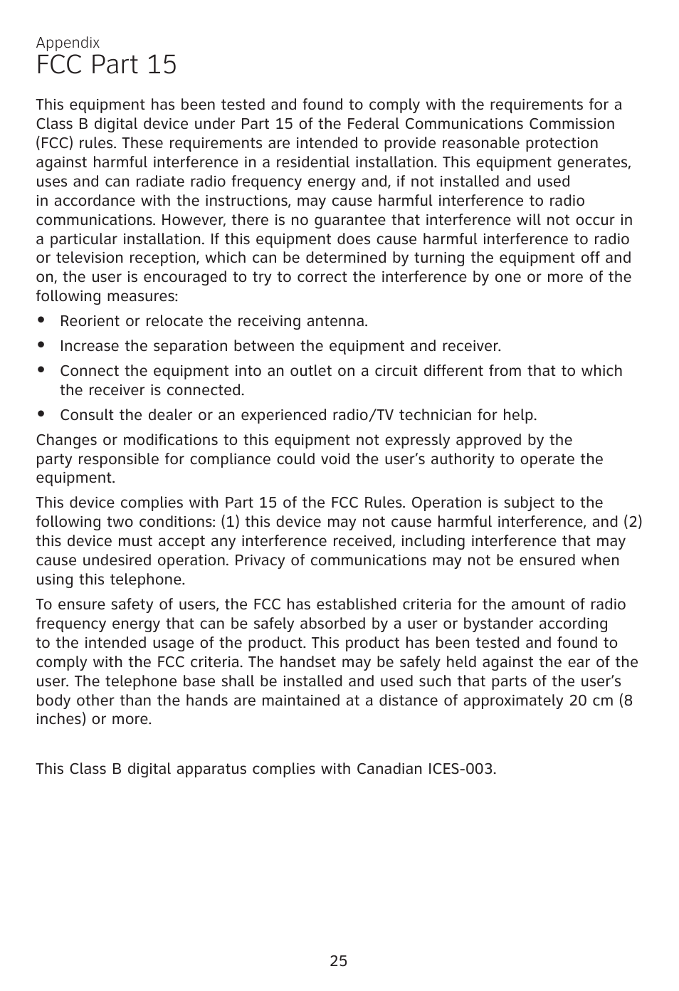 Fcc part 15 | AT&T CL81100 User Manual | Page 29 / 34