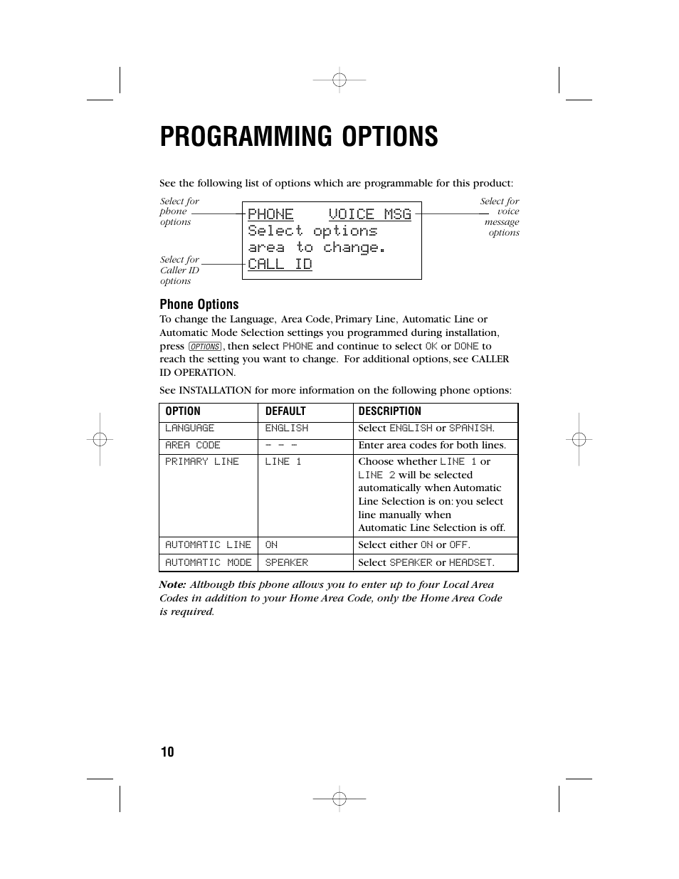 Programming options | AT&T 972 User Manual | Page 13 / 29