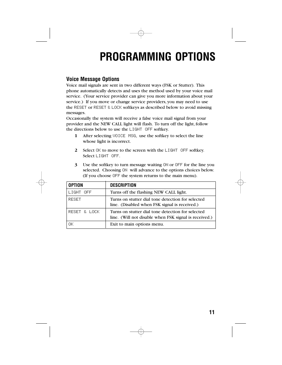 Programming options | AT&T 972 User Manual | Page 14 / 29