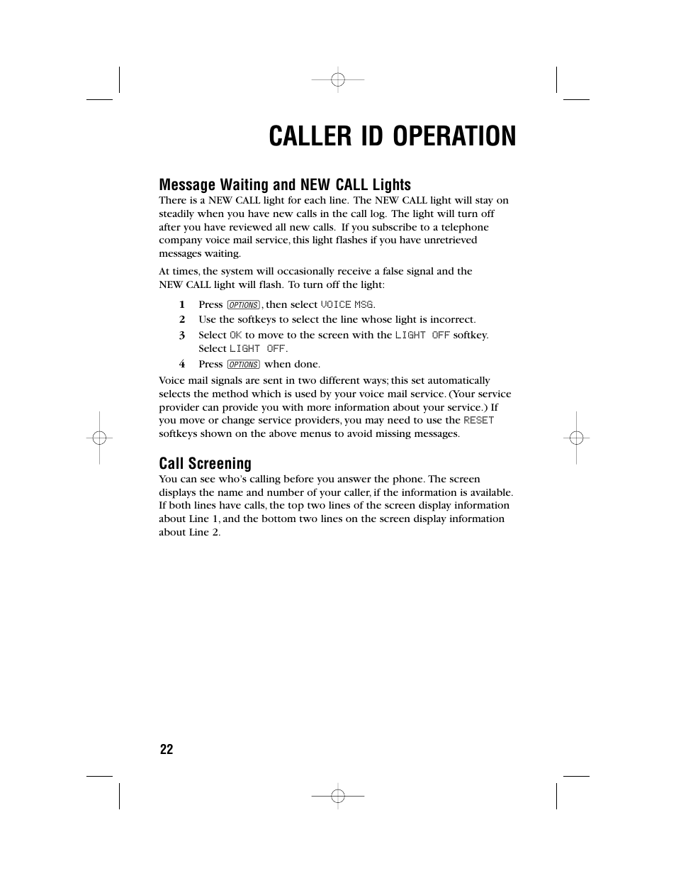 Caller id operation, Message waiting and new call lights, Call screening | AT&T 972 User Manual | Page 25 / 29