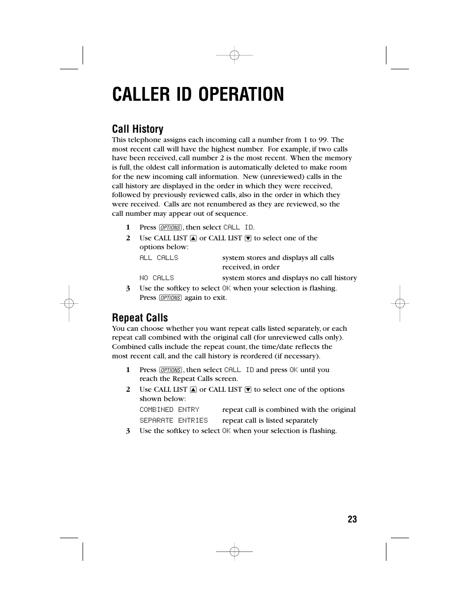 Caller id operation, Call history, Repeat calls | AT&T 972 User Manual | Page 26 / 29