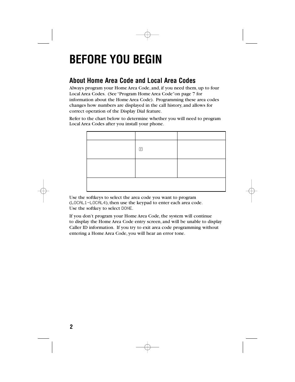 Before you begin, About home area code and local area codes | AT&T 972 User Manual | Page 5 / 29