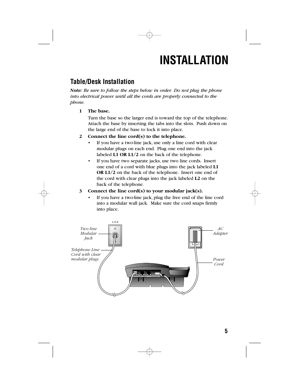 Installation, Table/desk installation | AT&T 972 User Manual | Page 8 / 29