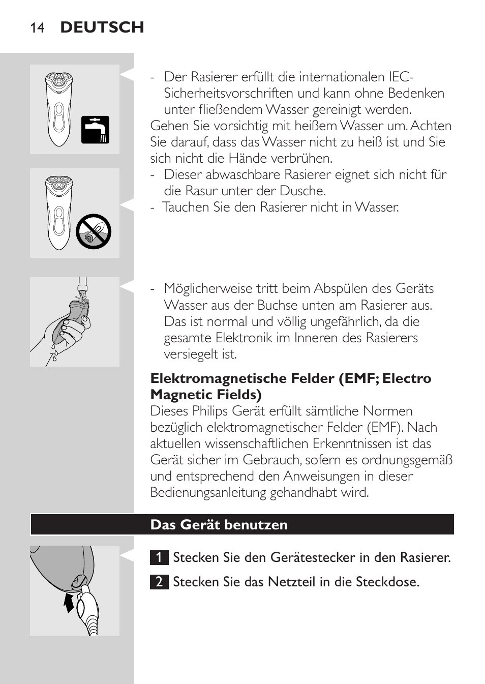 Das gerät benutzen | Philips Rasoir électrique User Manual | Page 12 / 72