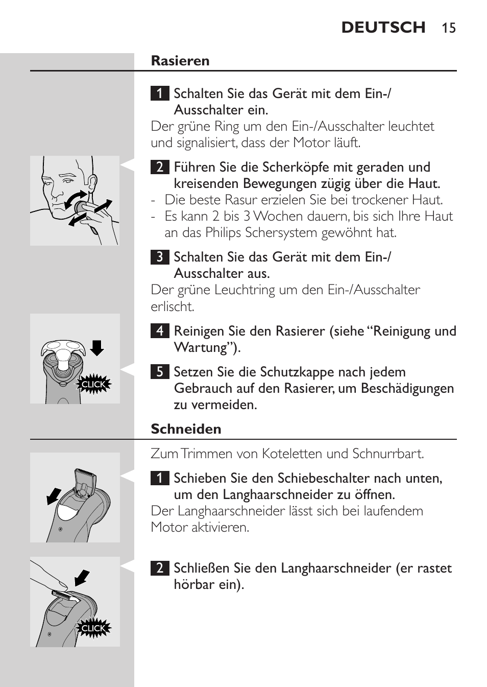 Rasieren, Schneiden | Philips Rasoir électrique User Manual | Page 13 / 72