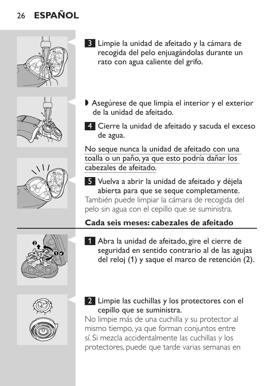 Cada seis meses: cabezales de afeitado | Philips Rasoir électrique User Manual | Page 24 / 72