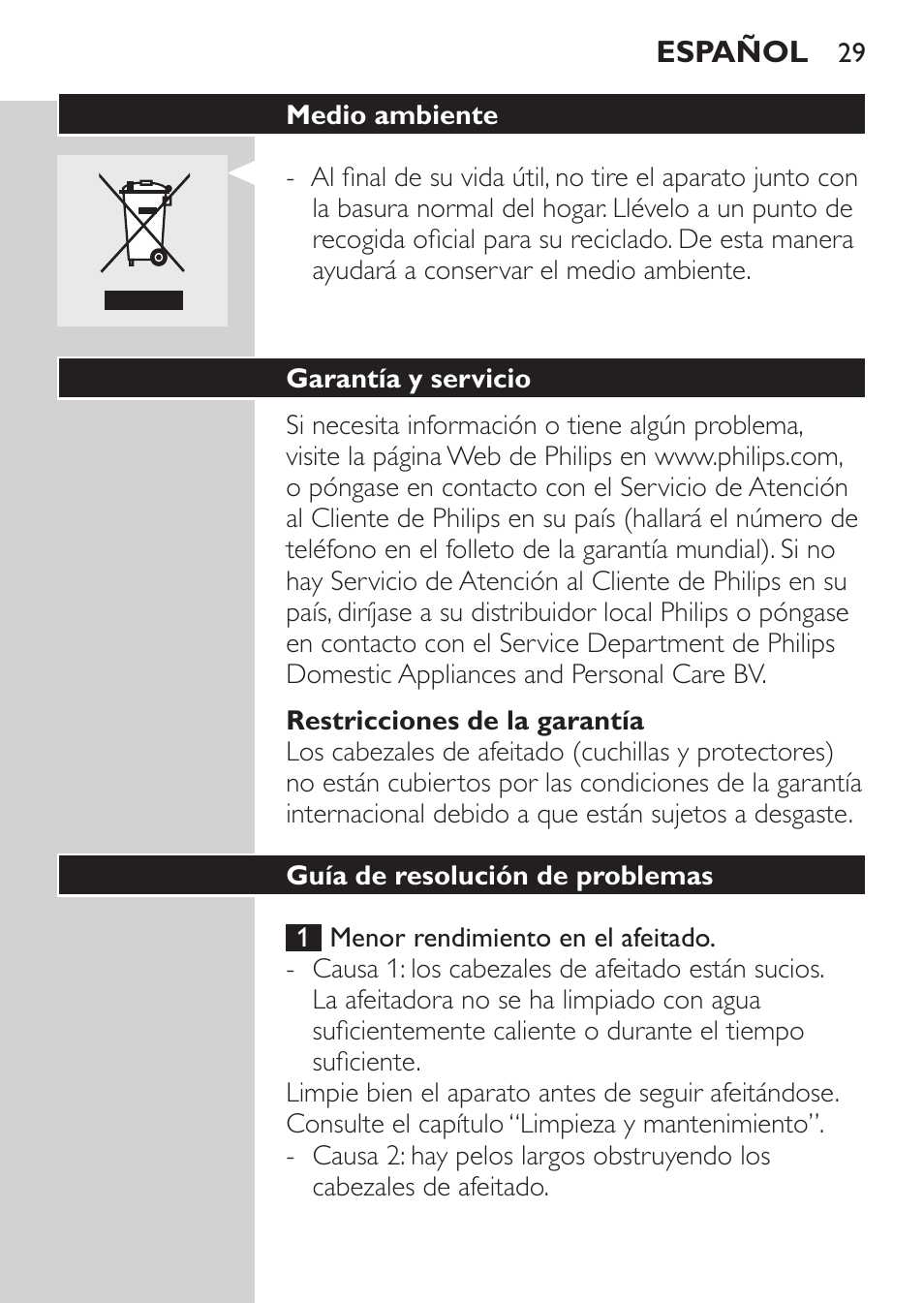 Accesorios | Philips Rasoir électrique User Manual | Page 27 / 72