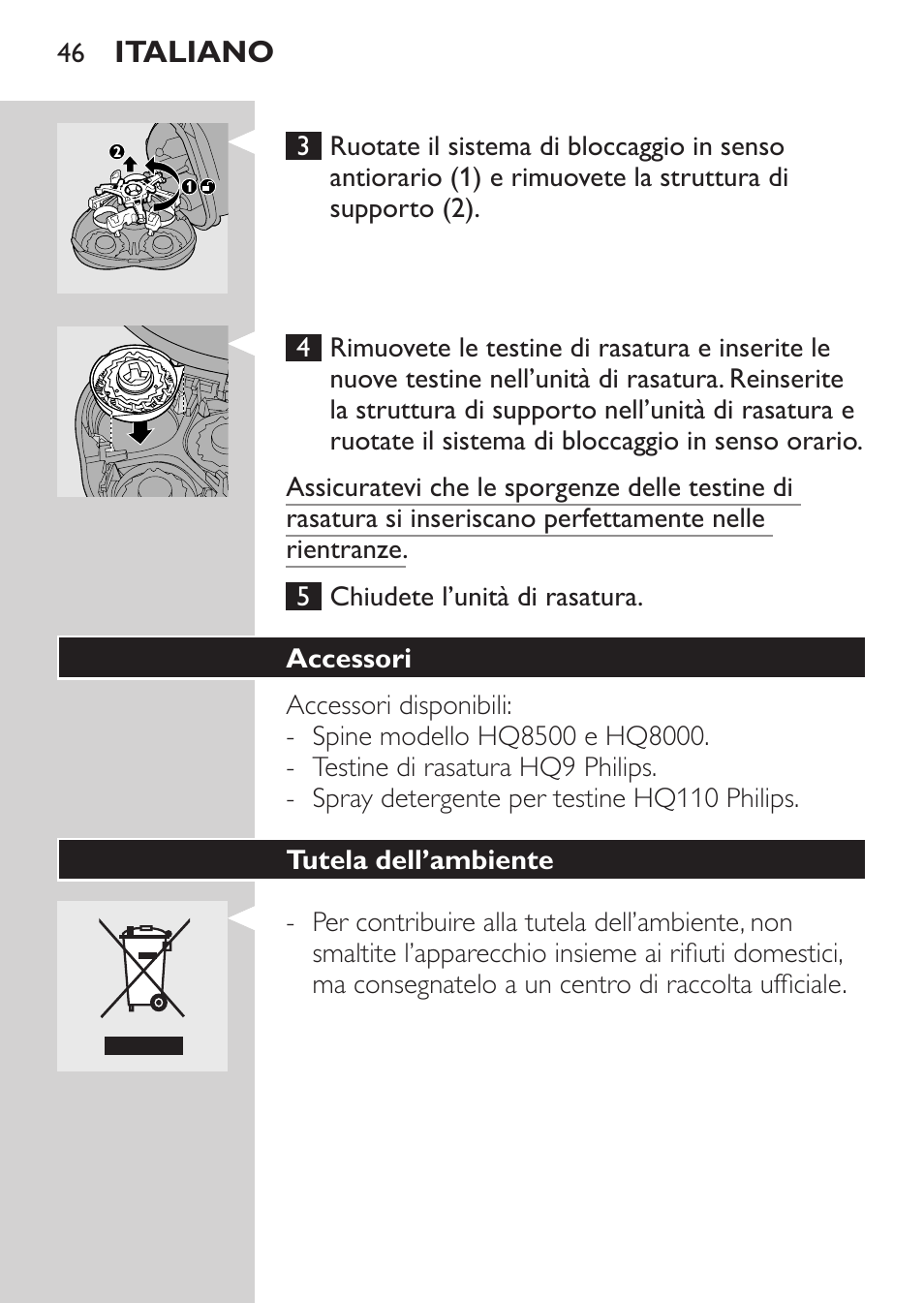 Accessori, Tutela dell’ambiente, Garanzia e assistenza | Philips Rasoir électrique User Manual | Page 44 / 72