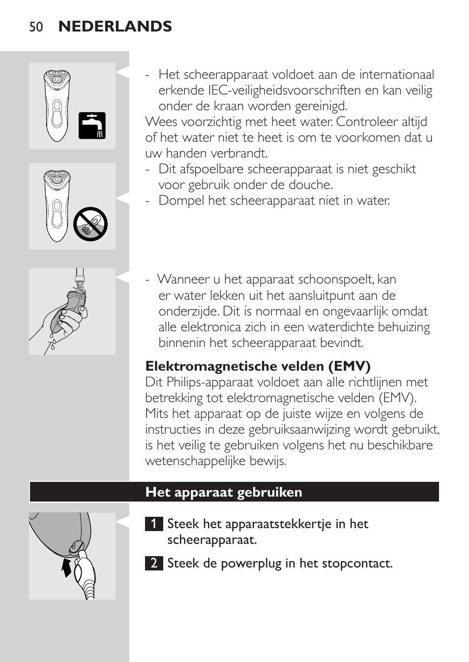 Elektromagnetische velden (emv), Het apparaat gebruiken | Philips Rasoir électrique User Manual | Page 48 / 72