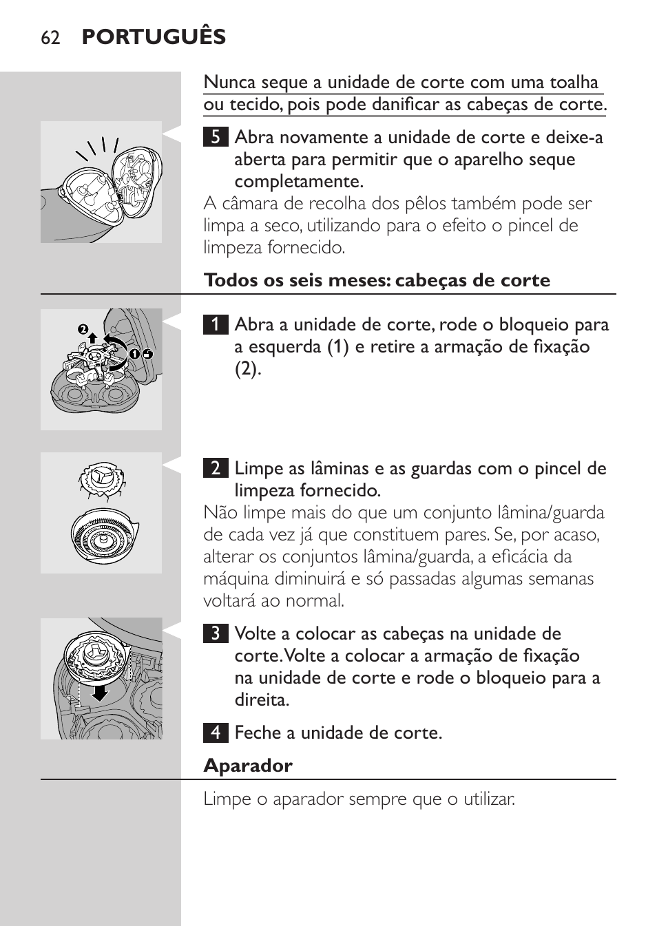 Todos os seis meses: cabeças de corte | Philips Rasoir électrique User Manual | Page 60 / 72