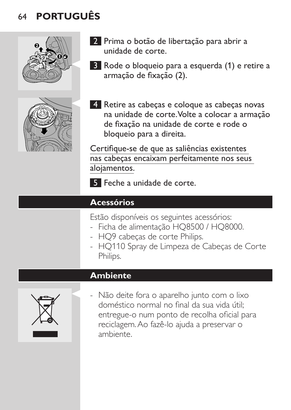 Acessórios, Ambiente | Philips Rasoir électrique User Manual | Page 62 / 72
