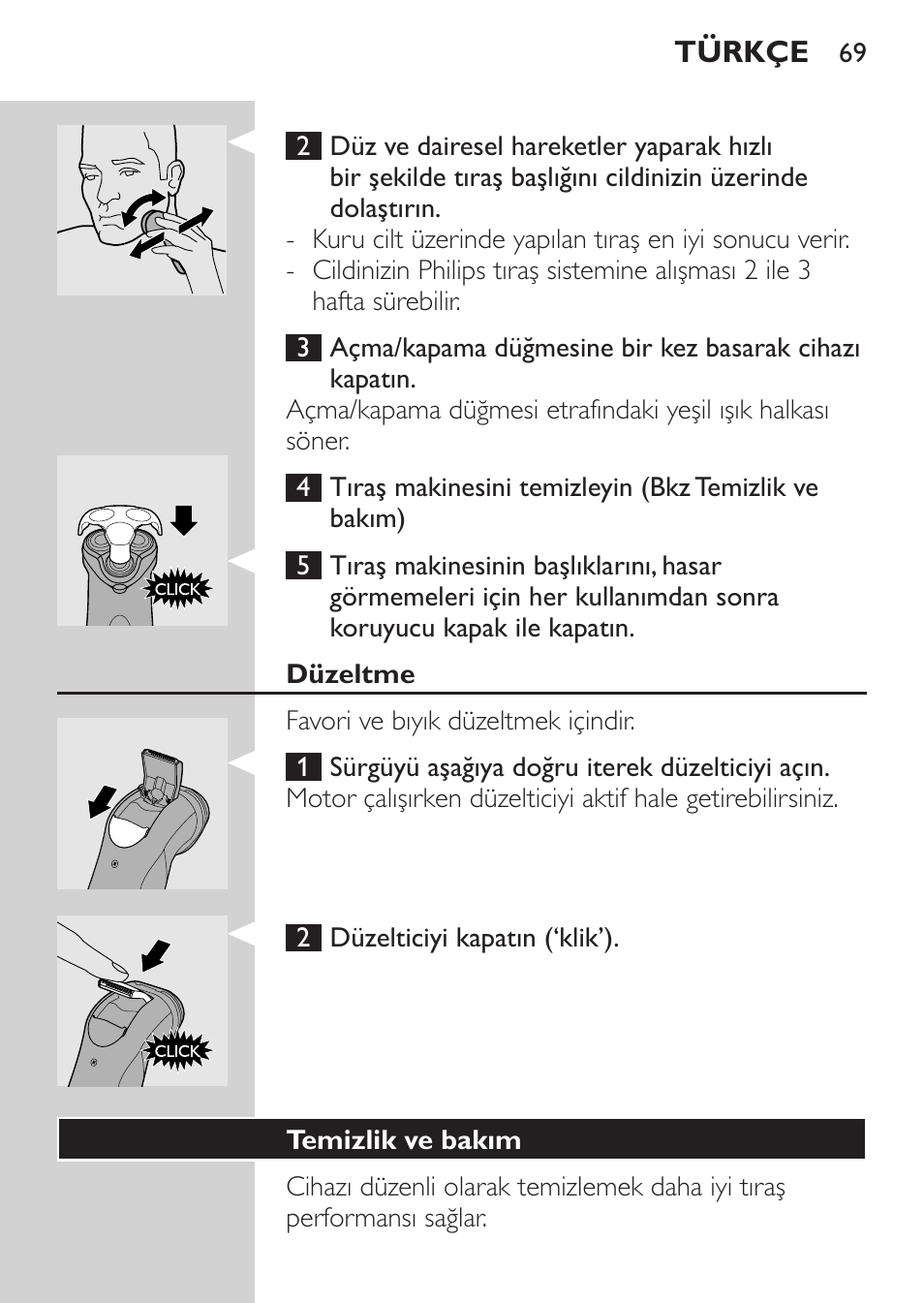 Düzeltme, Temizlik ve bakım | Philips Rasoir électrique User Manual | Page 67 / 72