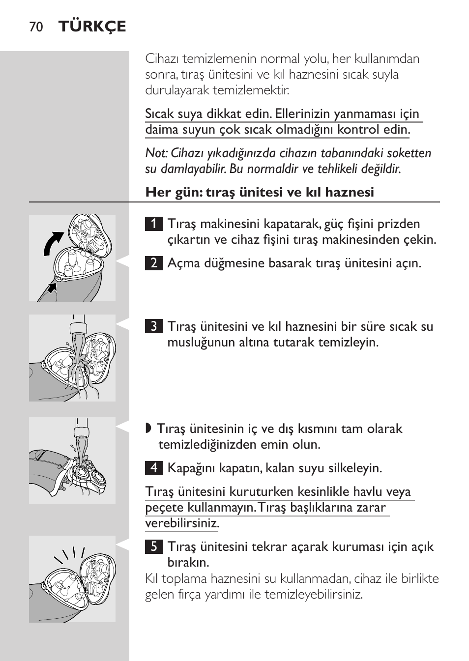Her gün: tıraş ünitesi ve kıl haznesi | Philips Rasoir électrique User Manual | Page 68 / 72