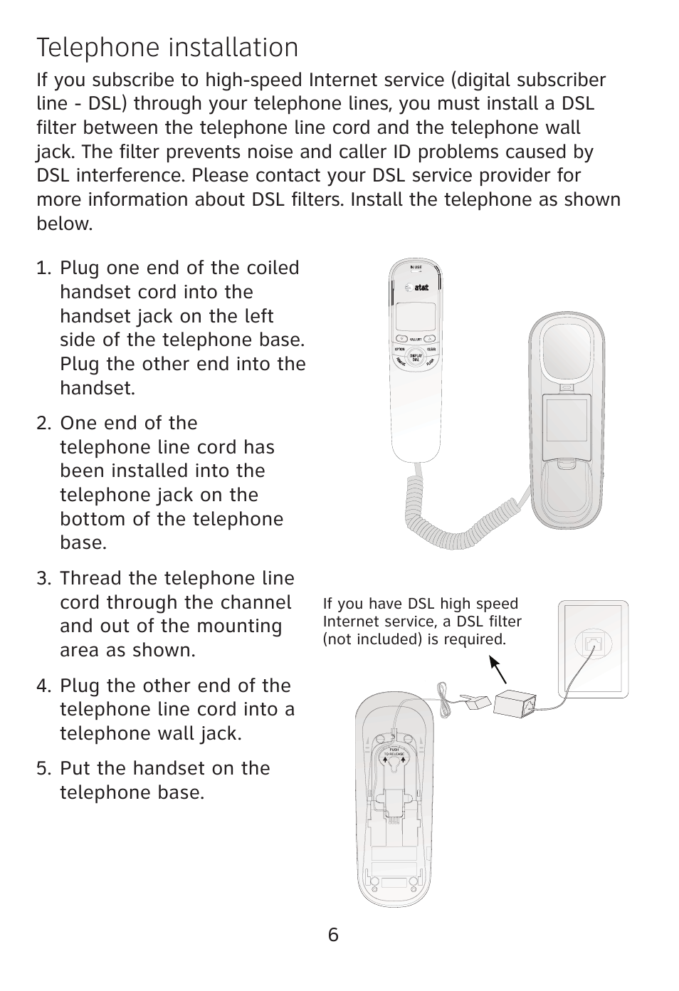 Telephone installation | AT&T TR1909 User Manual | Page 7 / 12