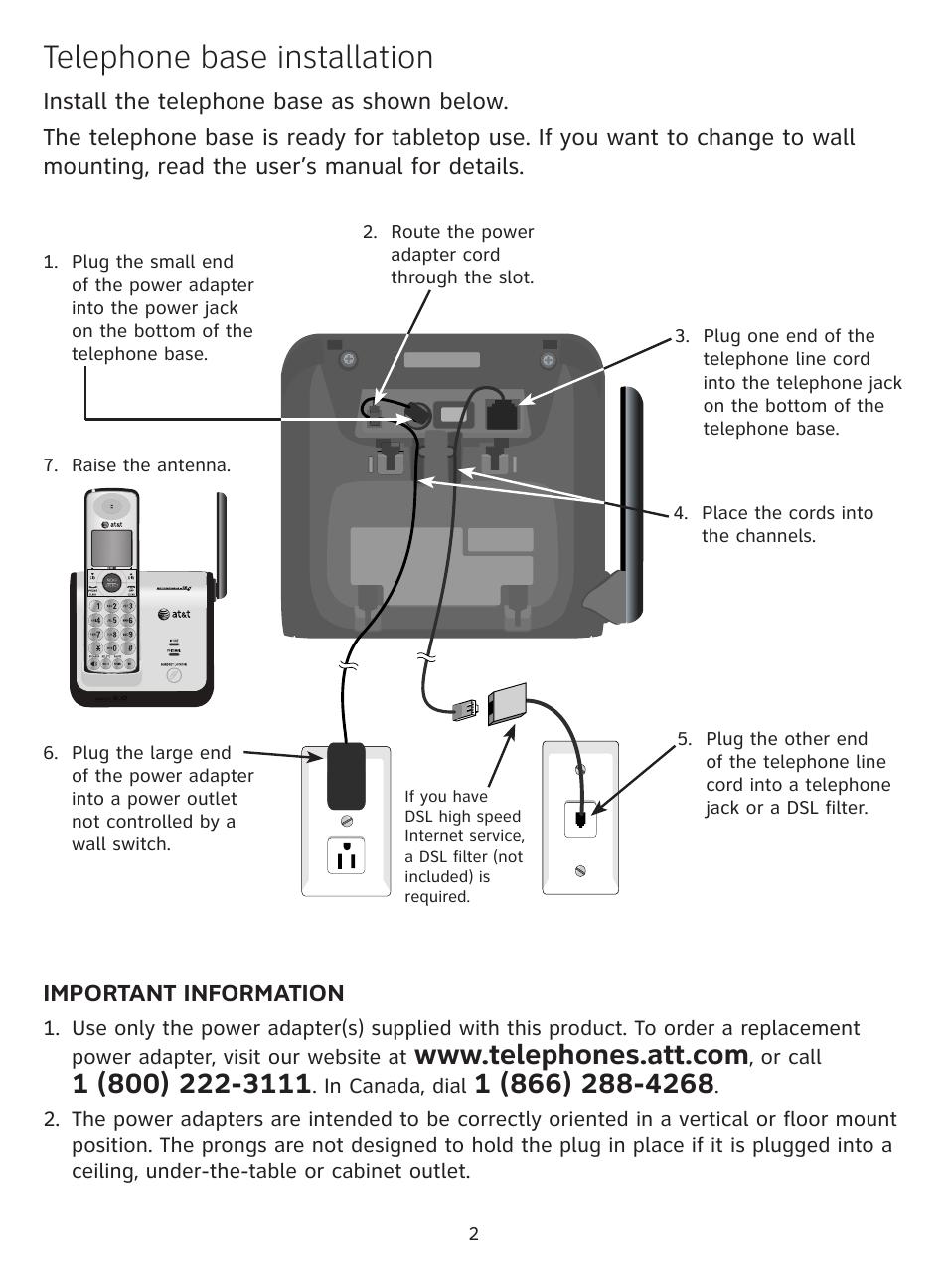 Telephone base installation | AT&T CL81109 User Manual | Page 3 / 10